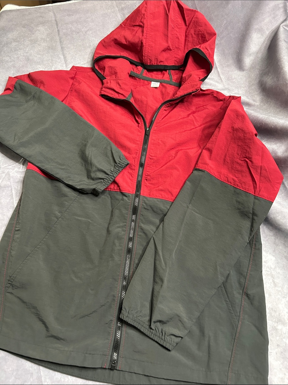 Old Navy Red Oak and Charcoal Two-Tone Hooded Windbreaker - Boys XXL/18